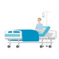 Man sick sitting at hospital bed. Hospital patient