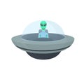 Alien in a UFO. UFO flight of a spaceship, vector illustration Royalty Free Stock Photo