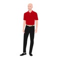 Bald professional businessman wearing red golf shirt