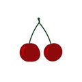 Red doodle cherries on white isolated background. Single summer object.