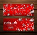 Set of christmas banners sale with fir branches and red christmas balls Royalty Free Stock Photo