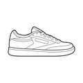 Shoe Line Drawing. Shoes sneaker outline drawing vector, black line sneaker. vector Illustration.