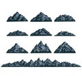 Set of mountais, hand drawn line style with digital color Royalty Free Stock Photo