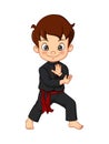 Cartoon karate boy wearing kimono training karate Royalty Free Stock Photo
