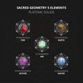 Sacred geometry 5 elements platonic solids vector collection.