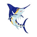 Cartoon marlin fish on white background