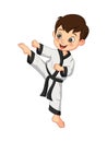 Cartoon little boy practicing karate Royalty Free Stock Photo