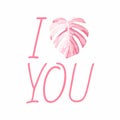 Pink monstera leaf. ValentineÃÂ´s day cute lettering.