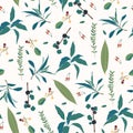Floral seamless pattern with abstract herbs and berries.