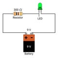 Led and Resistor in Series connected to a 9V Battery