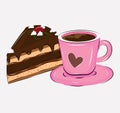 Chocolate cake and coffee illustration