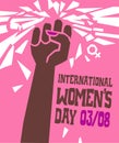 Women`s Day poster or banner, Breaking through glass ceiling concept.