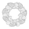 Christmas and New year wreath on white isolated background. Fir branch bow and ball. Doodle winter illustration. Royalty Free Stock Photo