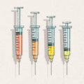 Hand drawn vaccine syringes. Design elements for healthcare designs