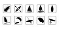 Watersports icons set.   Extreme kinds of sports signs and symbols collection. Royalty Free Stock Photo