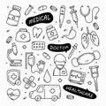 Medical and healthcare doodles hand drawn icon set vector illustration Royalty Free Stock Photo