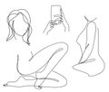 Basic RGBSilhouette of a girl in a modern one line style. Continuous line drawing, aesthetic outline for cosmetics advertising, po