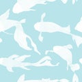 Fish graphic color seamless pattern background sketch illustration. Japanese Koi carps, blue fish on blue backgriund.