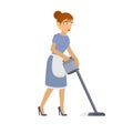 Cleaning lady. A woman with a vacuum cleaner, vector illustration Royalty Free Stock Photo