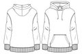 Women Hooded sweatshirt fashion flat sketch template. Technical Fashion Illustration. Fleece