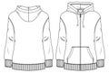 Women Zip Front Hoody fashion flat sketch template. Technical Fashion Illustration. Girls Hooded Sweatshirt Kangaroo pocket