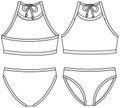 Girls Sporty look Bikini fashion flat sketch template. Swimwear Technical Fashion Illustration. Back neck ties Royalty Free Stock Photo