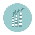 Icon of three industrial scale chimneys emitting concentrated carbon emissions