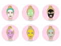 Collection of different beauty masks on a blond woman face
