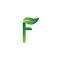 Logo letter F green with leaves.combine letter F and leaf. unique and simple symbol.