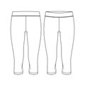 Girls Capri Length Legging fashion flat sketch template. Women Active wear knee Legging Technical Fashion Illustration