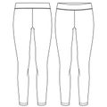 Girls Long Legging fashion flat sketch template. Women Active wear Regular length Legging Technical Fashion Illustration