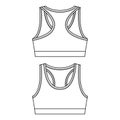 Girls Sports Bra fashion flat sketch template. Women Active wear Crop tank top Technical Fashion Illustration