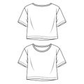 Women Flare Jersey Crop Top fashion flat sketch template. Girls Short Sleeves tee Technical Fashion Illustration.