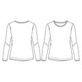 Women Long Sleeves top fashion flat sketch template. Girls Regular length tee Technical Fashion Illustration