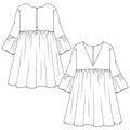 Women Short Dress fashion flat sketch template. Technical Fashion Illustration. Girls Empire Waist Dress