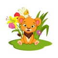 Cute baby lion cartoon sitting in the grass Royalty Free Stock Photo