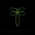 Dragonfly logo design that is minimalist elegant with a style of green art lines Royalty Free Stock Photo