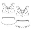 Girls Frill Bikini fashion flat sketch template. Technical Fashion Illustration. Short Bikini Bottom