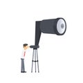 Businessman looks to the future. Looking through a telescope, vector illustration