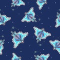 Hand drawn sea stingrays with light bubbles on blue background. Seamless underwater fauna pattern. Royalty Free Stock Photo