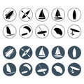 Watersports round icons set.