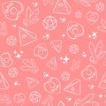 Pink occult seamless pattern with witch objects. Repetitive New