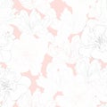 Seamless vintage pattern with pastel colors tulips line silhouette on pink background. Royalty Free Stock Photo