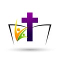 Cross with bible church people union care love logo design icon on white background Royalty Free Stock Photo