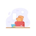 Toaster, Bread, and Tea vector illustration