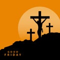 Jesus Three Crosses On Golgota Hill Illustration Vector. Good Friday