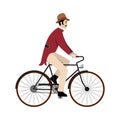 Man on retro vintage old bicycle engraving vector Royalty Free Stock Photo