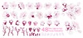 Big set of spring vector flowers. Realistic pink with white sakura.