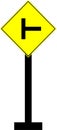 Vector of a sign indicating that there is an intersection of three sides with one to the right