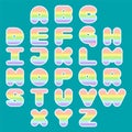Rainbow alphabet set. Colorful ABC design for book cover, poster, card, print on baby`s clothes, pillow etc. Royalty Free Stock Photo